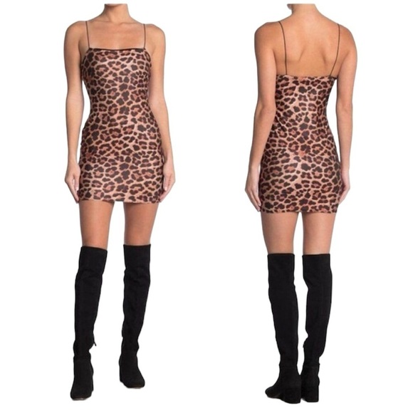 TOPSHOP Leopard Print Spaghetti Straps Bodycon Mini‎ Dress Size 10 Petite - Picture 1 of 9